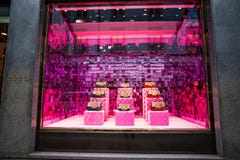 Shop window of a Gucci shop in Milan - Montenapoleone area, Italy. Gucci Bags Spring Summer 2017 Collection. royalty free stock image Shop window of a Gucci shop in Milan - Montenapoleone area, Italy. Gucci Bags Spring Summer 2017 Collection. royalty free stock image