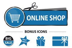 Shoppa direktanslutet rengöringsdukknappen med symboler för shoppingvagnen och bonus- vektorklistermärkeillustrationen med Scisso Fotografering för Bildbyråer Shoppa direktanslutet rengöringsdukknappen med symboler för shoppingvagnen och bonus- vektorklistermärkeillustrationen med Scisso Fotografering för Bildbyråer