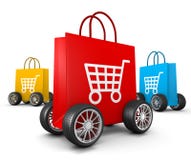 Shopping Bags With Cart Symbol And Wheels Stock Photo Shopping Bags With Cart Symbol And Wheels Stock Photo