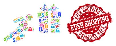 Shopping Running Man Collage of Mosaic and Grunge Seal for Sales stock illustration Shopping Running Man Collage of Mosaic and Grunge Seal for Sales stock illustration