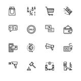 Shopping sale and purchase. Set outline icon EPS 10 vector format. Professional pixel perfect black, white icons optimized for bot stock illustration Shopping sale and purchase. Set outline icon EPS 10 vector format. Professional pixel perfect black, white icons optimized for bot stock illustration