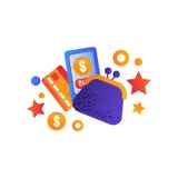 Shopping symbols, retro money purse, smartphone and credic card, internet shopping, e-commerce concept vector vector illustration Shopping symbols, retro money purse, smartphone and credic card, internet shopping, e-commerce concept vector vector illustration
