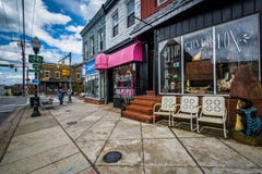 Shops along West 36th Street in Hampden, Baltimore, Maryland. Royalty Free Stock Photo Shops along West 36th Street in Hampden, Baltimore, Maryland. Royalty Free Stock Photo