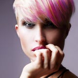 Short HAir Girl. Colorful Dyed Hair Stock Photo Short HAir Girl. Colorful Dyed Hair Stock Photo