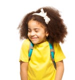 Shy African Girl With White Bow, Closed Eyes Stock Photo Shy African Girl With White Bow, Closed Eyes Stock Photo