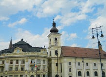 Sibiu town hall and city center stock image Sibiu town hall and city center stock image