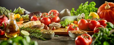 Side view of cutting board covered by food stock photo Side view of cutting board covered by food stock photo