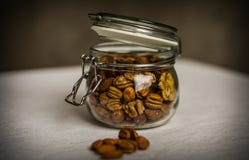 Side view of a nut mix in a can royalty free stock photo Side view of a nut mix in a can royalty free stock photo