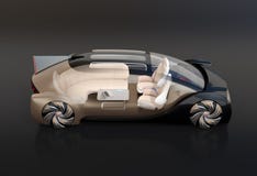 Sidosikt av den genomskinliga själven som kör elbilen på svart bakgrund stock illustrationer Sidosikt av den genomskinliga själven som kör elbilen på svart bakgrund stock illustrationer