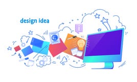 Sieć graficznego projekta pomysłu komputerowego biznesu innowacji onlinego pojęcia nakreślenia horyzontalny odosobniony doodle royalty ilustracja Sieć graficznego projekta pomysłu komputerowego biznesu innowacji onlinego pojęcia nakreślenia horyzontalny odosobniony doodle royalty ilustracja