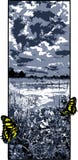 Siga-me. Um par de borboletas insomnolent que alcançam um com o otro sob a superfície do sono da lagoa do verão. ilustração stock Siga-me. Um par de borboletas insomnolent que alcançam um com o otro sob a superfície do sono da lagoa do verão. ilustração stock