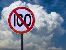The sign no ICO on the background of sky with clouds royalty free stock image The sign no ICO on the background of sky with clouds royalty free stock image