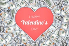 Signe de forme de coeur avec 100 billets de banque du dollar fond de concept de valentine Photos libres de droits Signe de forme de coeur avec 100 billets de banque du dollar fond de concept de valentine Photos libres de droits