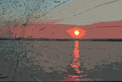 Sikt av solnedg?ngen i floden vektor illustrationer Sikt av solnedg?ngen i floden vektor illustrationer