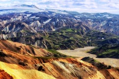 Sikt för Landmannalaugar färgrik bergliggande fotografering för bildbyråer Sikt för Landmannalaugar färgrik bergliggande fotografering för bildbyråer