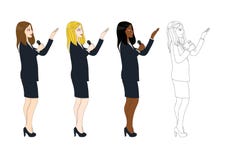 Sikt för sida för mikrofon för fastställd gullig presentation för affärskvinna hållande Full kroppvektorillustration vektor illustrationer Sikt för sida för mikrofon för fastställd gullig presentation för affärskvinna hållande Full kroppvektorillustration vektor illustrationer