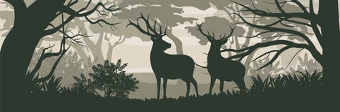Silhouet Twee wild hertenrendier in een bos stock illustratie Silhouet Twee wild hertenrendier in een bos stock illustratie