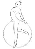 Silhouet van een leuke dame Meisjesturner betrokken bij sporten Verdraait de hoepel De vrouw is jong en slank, met een mooi cijfe royalty-vrije illustratie Silhouet van een leuke dame Meisjesturner betrokken bij sporten Verdraait de hoepel De vrouw is jong en slank, met een mooi cijfe royalty-vrije illustratie