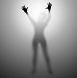 Silhouet van een wijfje achter het glasscherm Stock Afbeelding Silhouet van een wijfje achter het glasscherm Stock Afbeelding