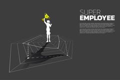 Silhouet van onderneemster met trofee die zich op spingrafiek bevinden met superheroschaduw vector illustratie Silhouet van onderneemster met trofee die zich op spingrafiek bevinden met superheroschaduw vector illustratie