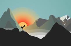 Silhouette against the Sun. Woman Practicing Yoga in the Mountains. She Is Standing in Natarajasana Position vector illustration Silhouette against the Sun. Woman Practicing Yoga in the Mountains. She Is Standing in Natarajasana Position vector illustration