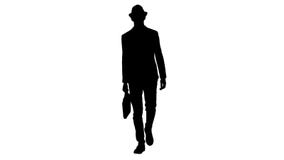 Silhouette Casual arabian man walking in a hat and with a briefcase. stock video Silhouette Casual arabian man walking in a hat and with a briefcase. stock video