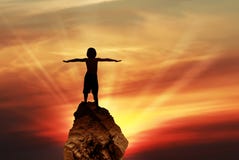 Silhouette of child holding his hands up stock photos Silhouette of child holding his hands up stock photos