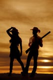 Silhouette Cowboy Cowgirl Fun Touch Hat Royalty Free Stock Photo