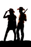 Silhouette Cowboy Cowgirl Gun Look Side Royalty Free Stock Photo