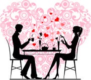 Silhouette d'un couple se reposant et parlant au café Photographie stock Silhouette d'un couple se reposant et parlant au café Photographie stock