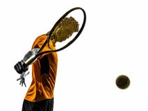Silhouette de portrait de joueur de tennis d'homme photographie stock Silhouette de portrait de joueur de tennis d'homme photographie stock
