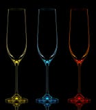 Silhouette de verre de champagne de couleur sur le noir Photographie stock libre de droits