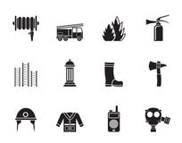 Silhouette fire-brigade and fireman equipment icon vector illustration Silhouette fire-brigade and fireman equipment icon vector illustration