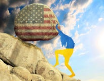 The silhouette of the flag of Ukraine in the form of a girl raises a stone in the mountain in the form of the silhouette of the royalty free illustration The silhouette of the flag of Ukraine in the form of a girl raises a stone in the mountain in the form of the silhouette of the royalty free illustration