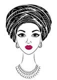 Silhouette of a head of a sweet lady. A bright shawl and a turban are tied on the head of an African-American girl. The woman is stock illustration Silhouette of a head of a sweet lady. A bright shawl and a turban are tied on the head of an African-American girl. The woman is stock illustration