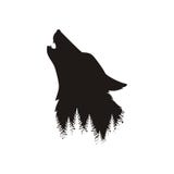 Silhouette of the head of a wild, lonely, howling wolf