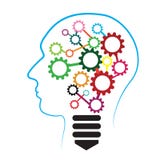 Silhouette of a human head with gears and light bulb. Business idea concept. Abstract illustration. Stock Images Silhouette of a human head with gears and light bulb. Business idea concept. Abstract illustration. Stock Images