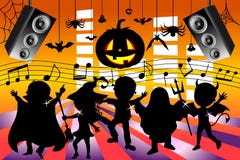 Silhouette Kids Dancing Halloween Party vector illustration Silhouette Kids Dancing Halloween Party vector illustration