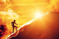Silhouette Of A Man Running Up Hill To The Peak Of The Mountain Royalty Free Stock Photography Silhouette Of A Man Running Up Hill To The Peak Of The Mountain Royalty Free Stock Photography