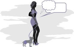 Silhouette Of Elegant Woman With Little Dog Stock Photography