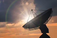 Silhouette of satellite dish or radio antenna at sunset Stock Photo Silhouette of satellite dish or radio antenna at sunset Stock Photo