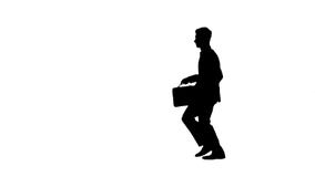 Silhouette time management failure. Happy dancing businessman starts running late to a meeting. Hurry rush business