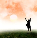 Silhouette of tourist and a beautiful landscape royalty free stock image Silhouette of tourist and a beautiful landscape royalty free stock image