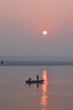 Silhouette tourist boats at Ganges river in Varanasi, India royalty free stock image Silhouette tourist boats at Ganges river in Varanasi, India royalty free stock image