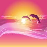 Silhouette of two dolphins at sunset. Abstract background with space for your text. Eps10 Stock Images Silhouette of two dolphins at sunset. Abstract background with space for your text. Eps10 Stock Images