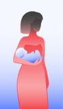Silhouette of a woman holding a baby, in red and blue; on gradient background royalty free illustration Silhouette of a woman holding a baby, in red and blue; on gradient background royalty free illustration