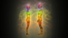Silhouette of woman and man with aura and energetic body