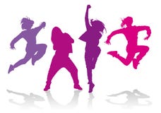 Silhouettes des filles dansant la danse d'houblon de hanche Image libre de droits Silhouettes des filles dansant la danse d'houblon de hanche Image libre de droits