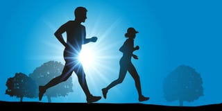 A couple is jogging in the countryside. vector illustration A couple is jogging in the countryside. vector illustration