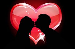 Silhouettes Of Lovers Kissing Stock Image